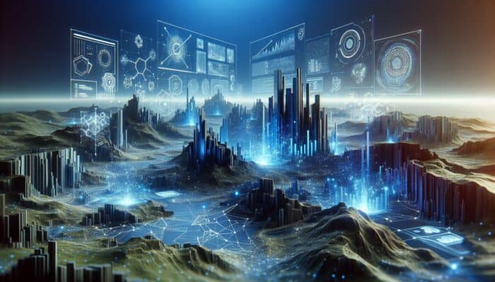 Exploring AI's Role in Link Building: A digital landscape showcasing AI's impact on SEO, data analysis, and automated link building.