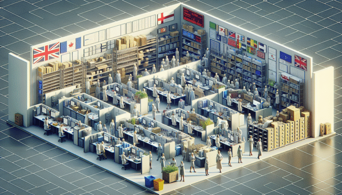 Detailed UK office assessment with staff evaluating essential areas and sorting items for use, storage, or disposal.
