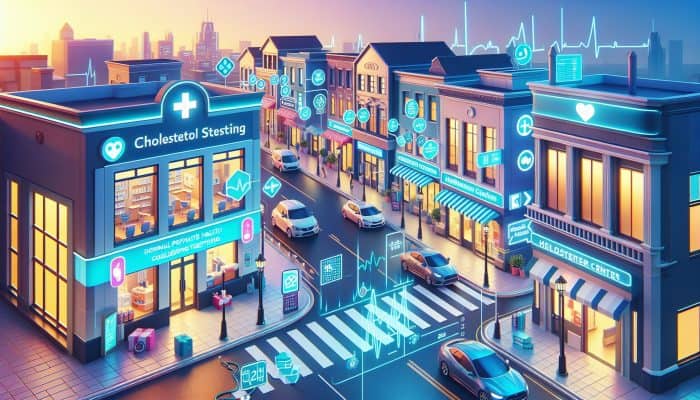 Street view of Middleton showcasing various health facilities that offer cholesterol testing services.