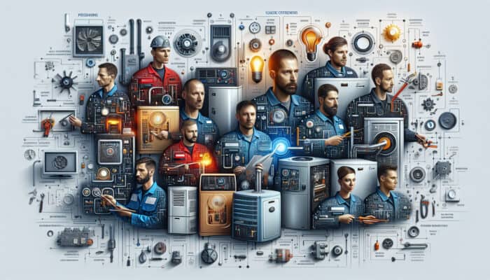 Infographic illustrating Langley furnace technicians working on models, sharing maintenance and service tips.