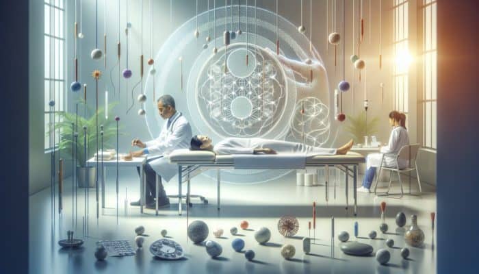 A serene NHS clinic offering acupuncture integrated with fertility treatments, symbolising holistic care.