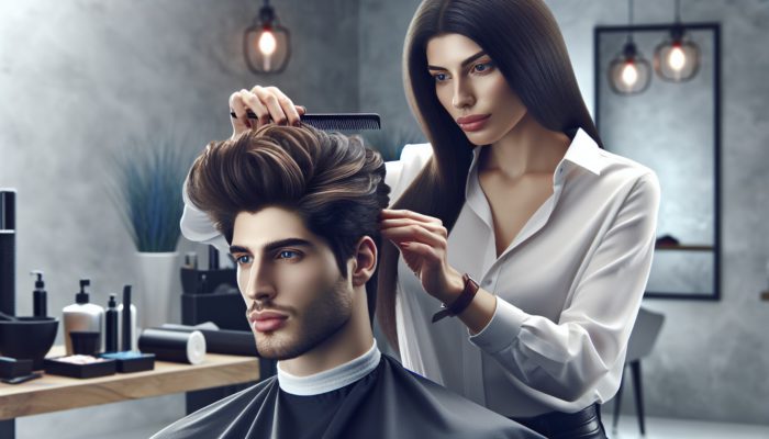 A hairstylist layers and texturizes hair to enhance facial features, creating a flattering look.