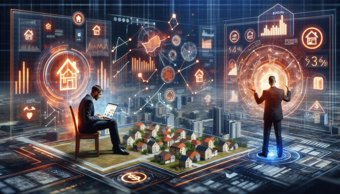 A person using a laptop to research property values in Boksburg, with a real estate agent pointing at a home listing.