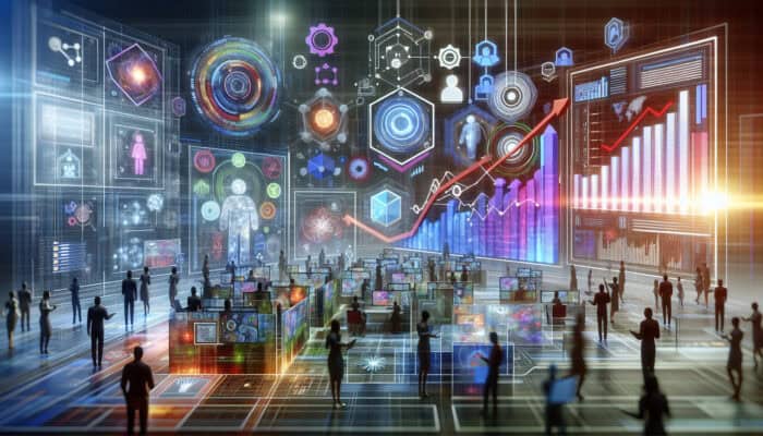 Human VAs in a tech lab analysing consumer feedback, enhancing sales and customer satisfaction.